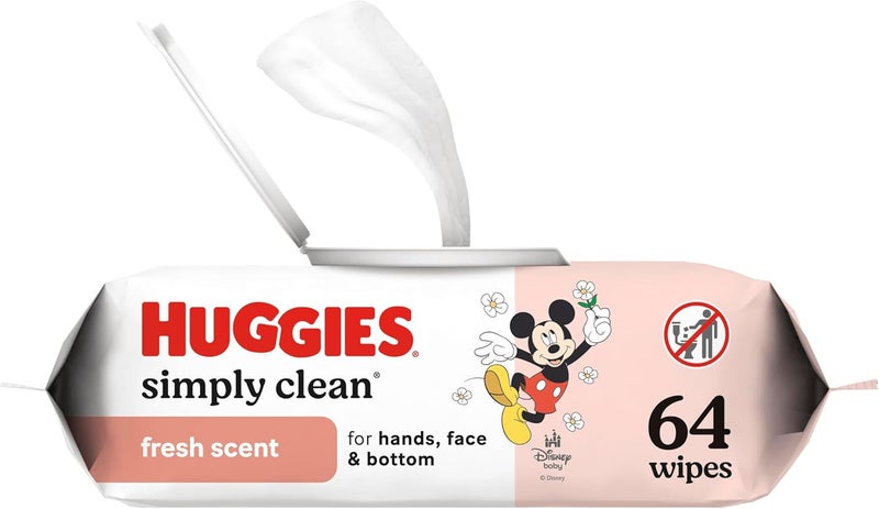 HUGGIES Simply Clean Fresh Scent Baby Wipes, 1 Flip-Top Pack (64 Wipes Total), Packaging May Vary - Image 1